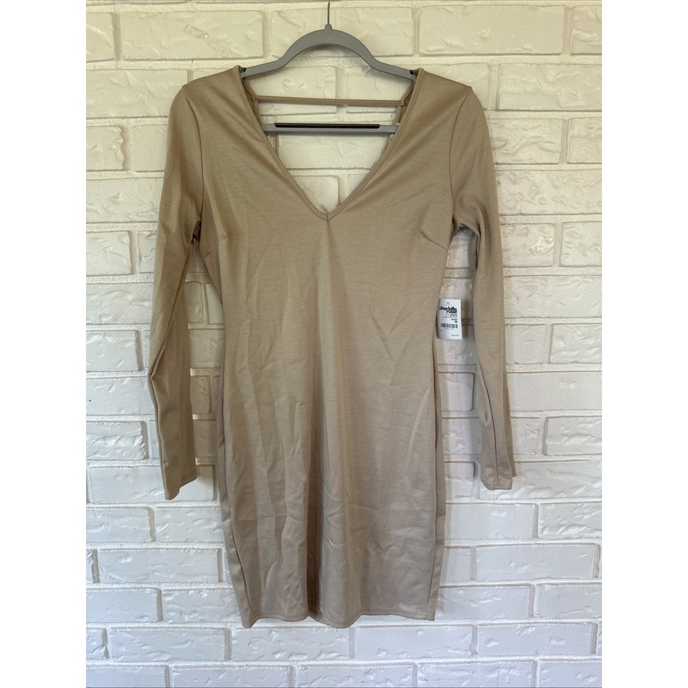 NWT Charlotte Russe Women's Size Medium Open Back Tan Body-con Dress